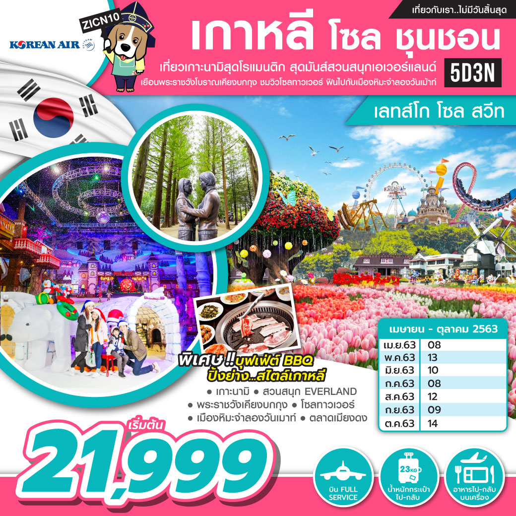 ทัวร์เกาหลี โซล ชุนชอน เลทส์โก โซลสวีท 5วัน3คืน (APR-OCT20)(ZICN10)